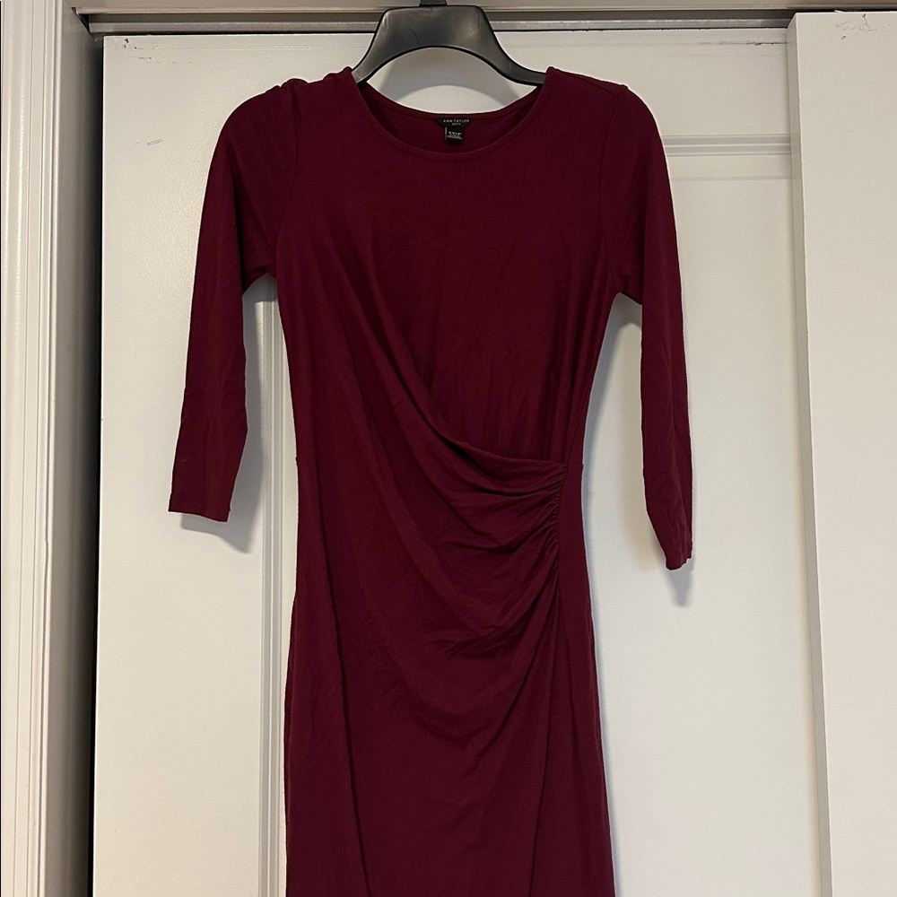 Ann Taylor Burgundy Midi Sheath Dress with Three Quarter Sleeves - Size XXSP